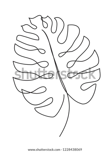 Monstera Leaf Line Art Contour Drawing Stock Vector (Royalty Free ...