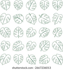 Monstera Leaf Line Art Set – Minimalist Botanical Vector Elements