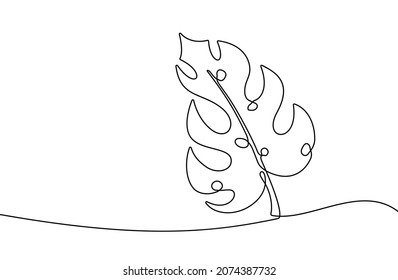 Fondo de la línea de la hoja de Monstera. Fondo de dibujo de una línea. Dibujo continuo de la hoja de monstera. Ilustración vectorial.