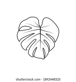Monstera leaf line icon flat style isolated on white background. Vector illustration