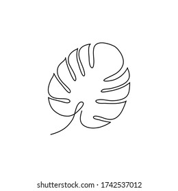 Estilo de la línea de hoja de Monstera. Dibujo continuo de una línea de dibujo de la ilustración del vector de palma tropical aislado.