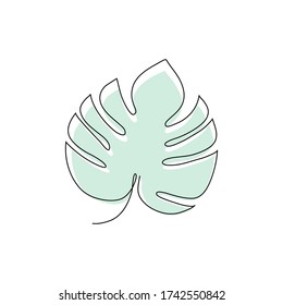 Estilo de la línea de hoja de Monstera. Dibujo continuo de una línea de dibujo de la ilustración del vector de palma tropical aislado.