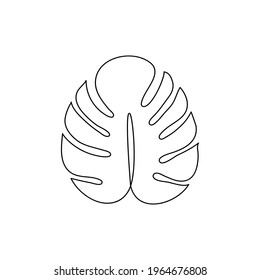 Monstera Blattleitstil. Kontinuierliche Zeichnung einer Linie Kunst tropischen Palme. Vektorgrafik einzeln auf Weiß.