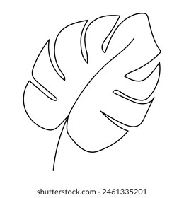 Monstera leaf minimalist line art. Contour drawing of tropical palm. Modern simple decor for posters print. Summer concept design with editable stroke