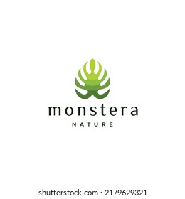 Monstera leaf nature logo icon design template flat vector illustration