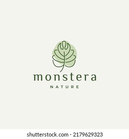 Monstera leaf nature logo icon design template flat vector illustration