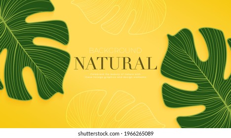 Monstera Leaf On Bright Yellow Summer Background. Background Design For Advertising Leaflet, Banner, Poster. Vector Illustration