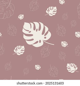 monstera leaf on dark pink background ,Colorful seamless pattern design for decorating, wallpaper, wrapping paper, fabric, backdrop and etc.