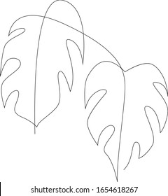 Dibujo de una línea de la hoja de Monstera. Arte minimalista. Decoración moderna. Ilustración del vector