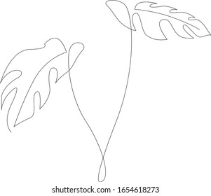 Monstera leaf one line art. Contour single line drawing. Minimalism art. Modern decor. Vector illustration