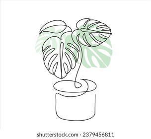 monstera leaf one line drawing vector illustration minimalist design minimalism style hand drawn isolated one white background