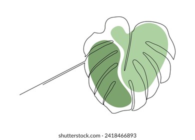 Monstera leaf, one line drawing.