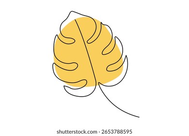 Monsterblatt eine Linie Zeichnung im minimalistischen Stil mit isolierten Umriss auf weißem Hintergrund
