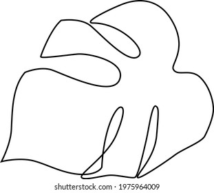 Monstera leaf in one line. Template for postcard, banner, poster, invitation. Vector illustration on isolated background.