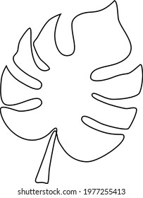 Monstera leaf in one line. Template for postcard, banner, poster, invitation. Vector illustration on isolated background.