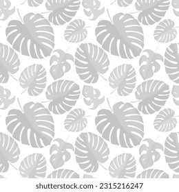 Monstera leaf seamless background. Monochrome pattern tropical leaf.