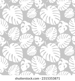 Monstera leaf seamless background. Monochrome pattern tropical leaf.