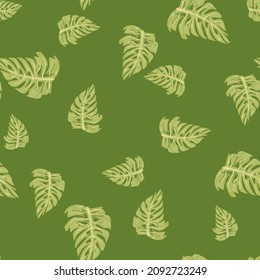 Monstera leaf seamless pattern with hand drawn tropical print. Modern nature background. Vector illustration for seasonal textile prints, fabric, banners, backdrops and wallpapers.
