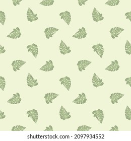 Monstera leaf seamless pattern with hand drawn tropical print. Modern nature background. Vector illustration for seasonal textile prints, fabric, banners, backdrops and wallpapers.