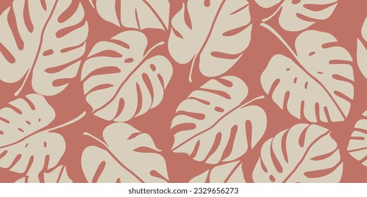 Monstera leaf seamless pattern, hand drawn tropical botanical, spring and Summer time, green style, natural ornaments for textile, fabric, wallpaper, background.