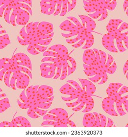 Monstera leaf seamless pattern, hand drawn tropical botanical, spring and Summer time, green style, natural ornaments for textile, fabric, wallpaper, background.