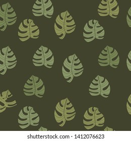 Monstera Leaf Seamless Pattern, Repeat Illustration, Army Color Collection
