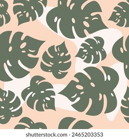 Monstera leaf seamless pattern, tropical botanical, spring and Summer time, green style, natural ornaments for textile, fabric, wallpaper, background