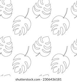 Monstera leaf seamless pattern. Vector monstera doodle pattern