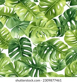 Monstera leaf seamless pattern, Vector illustration design. 