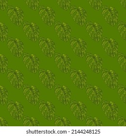 Modalidad sin fisuras de la hoja de Monstera.Rama tropical vintage en estilo de grabado. Papel de textura dibujado a mano para tela, papel pintado, textil, papel impreso, papel envolvente. Ilustración vectorial.