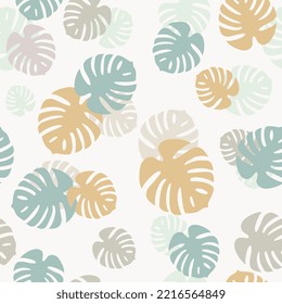 Monstera leaf seamless tropical exotic background, summer pattern vector illustration