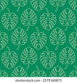 Monstera Leaf Shapes vintage cream beige white on bold jelly bean green lush jungle paradise