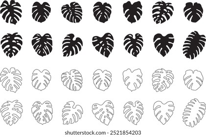 monstera folha silhueta vetor arte esboço desenho gráfico verão tropical folhas natureza árvore planta mão desenhar doodle cortar linha verde havaí feriado desenho palma ioga orgânico decorativo 