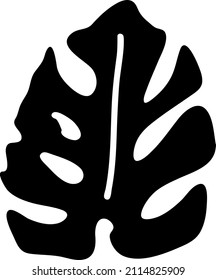 Monstera leaf simple black silhouette. Tropical exotic plants, summer vacation holiday theme vector illustration decorative  element. Minimalism style logo or background monochrome design.
