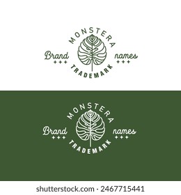 Ilustración vectorial de diseño de logotipo de estilo lineal simple de monstera leaf