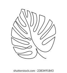 Monstera leaf single line art drawing. Vector illustration isolated. Minimalist design handdrawn.