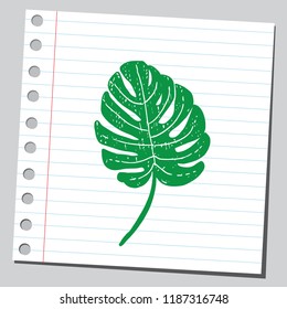 Monstera leaf. Sketch style drawing.