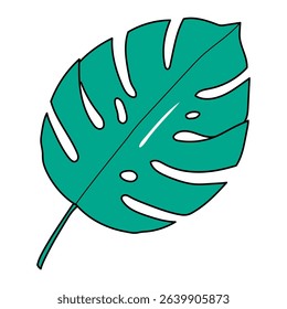 Monstera leaf, tropical plant hand drawn illustration, isolated vector. Line art style design. Summer clip art, seasonal element, print.
