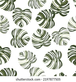 Monstera leaf tropical seamless pattern. Palm leaves endless background. Botanical wallpaper. Decorative backdrop for fabric design, textile print, wrapping, cover. Vector illustration.