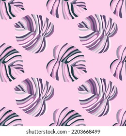 Monstera leaf tropical seamless pattern. Palm leaves endless background. Botanical wallpaper. Decorative backdrop for fabric design, textile print, wrapping, cover. Vector illustration.