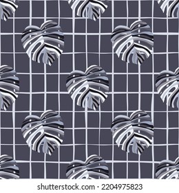 Monstera leaf tropical seamless pattern. Palm leaves endless background. Botanical wallpaper. Decorative backdrop for fabric design, textile print, wrapping, cover. Vector illustration.