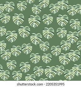 Monstera leaf tropical seamless pattern. Palm leaves endless background. Botanical wallpaper. Decorative backdrop for fabric design, textile print, wrapping, cover. Vector illustration.