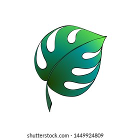 Monstera leaf. Vector element. Coloring book element. Cradient modern color tropic foliage.