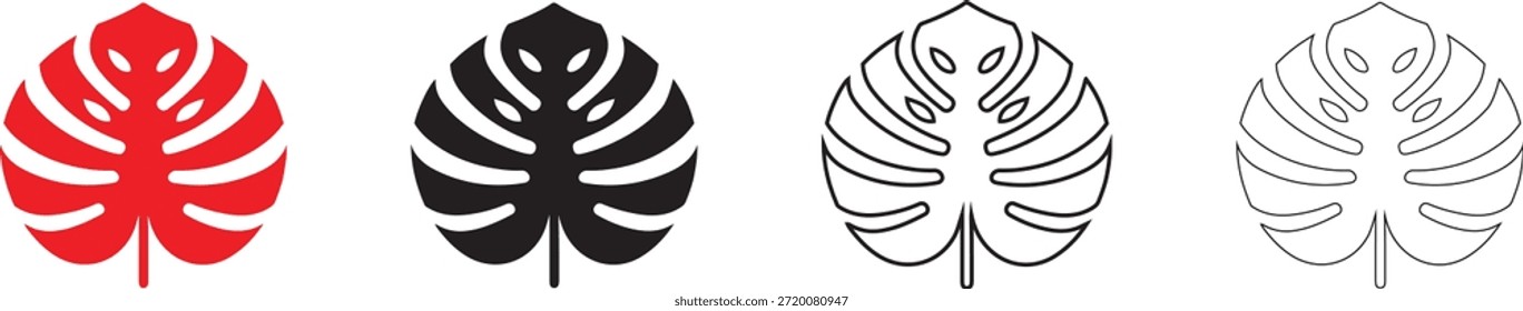 Icono de Vector de hojas de monstera, Vector de hojas tropicales de monstera, silueta y arte lineal