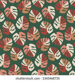 Monstera leaf. Vector illustration of seamless pattern.