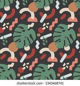 Monstera leaf. Vector illustration of seamless pattern.