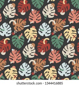 Monstera leaf. Vector illustration of seamless pattern.