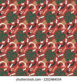 Monstera leaf. Vector illustration of seamless pattern.