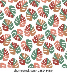 Monstera leaf. Vector illustration of seamless pattern.