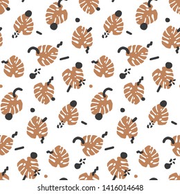 Monstera leaf. Vector illustration of seamless pattern.